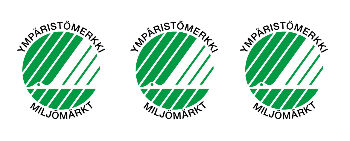 Joutsenmerkki logoja kolme rivissä